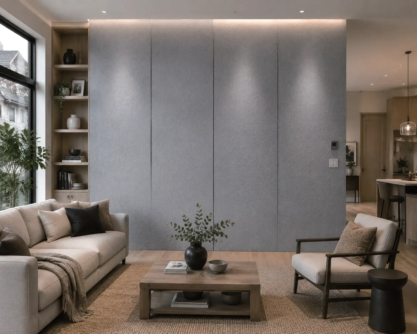Pale grey stone panel installed